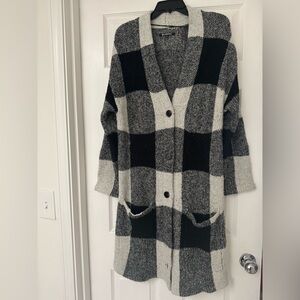 Blank NYC Black and Cream Checkered Cardigan